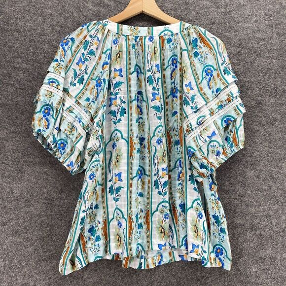 Jane & Delancey Top Women M Medium White Striped Button Up Short Sleeve Rayon - Picture 2 of 9